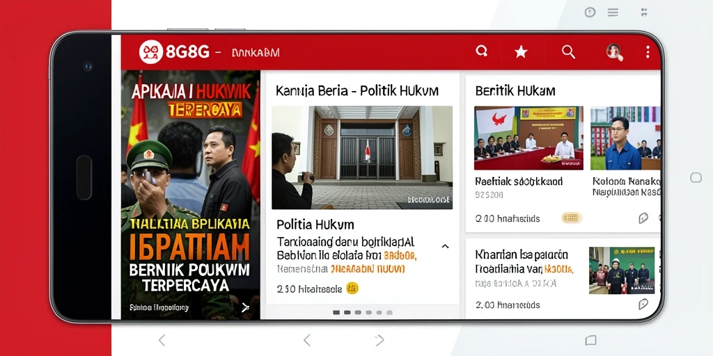 Antarmuka aplikasi 8G8G yang menarik dan informatif tentang politik hukum.