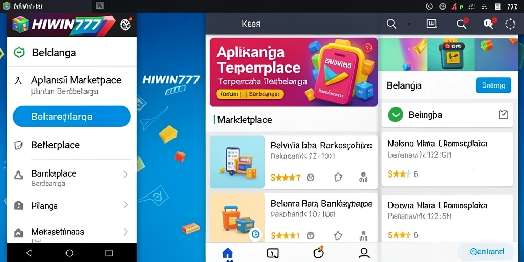 Tampilan antarmuka aplikasi HIWIN777 yang user-friendly dan beragam fungsi Marketplace.