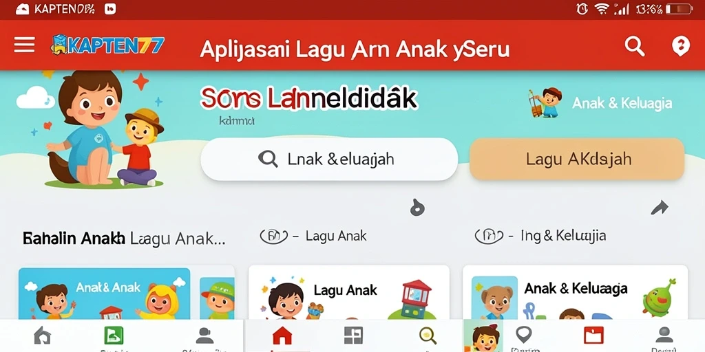 Tampilan antarmuka KAPTEN77 yang menarik dengan berbagai lagu anak.