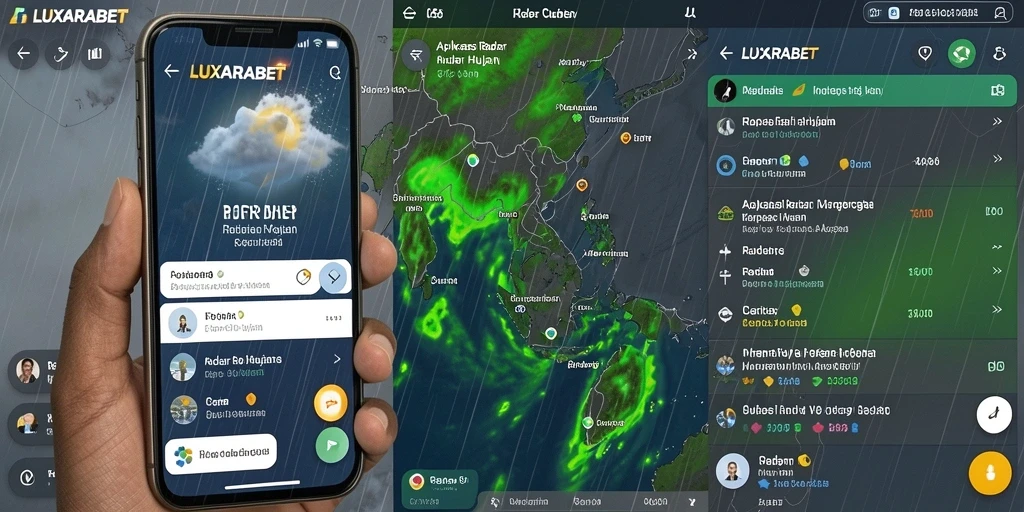 Antarmuka aplikasi LUXARABET menunjukkan radar hujan yang interaktif.