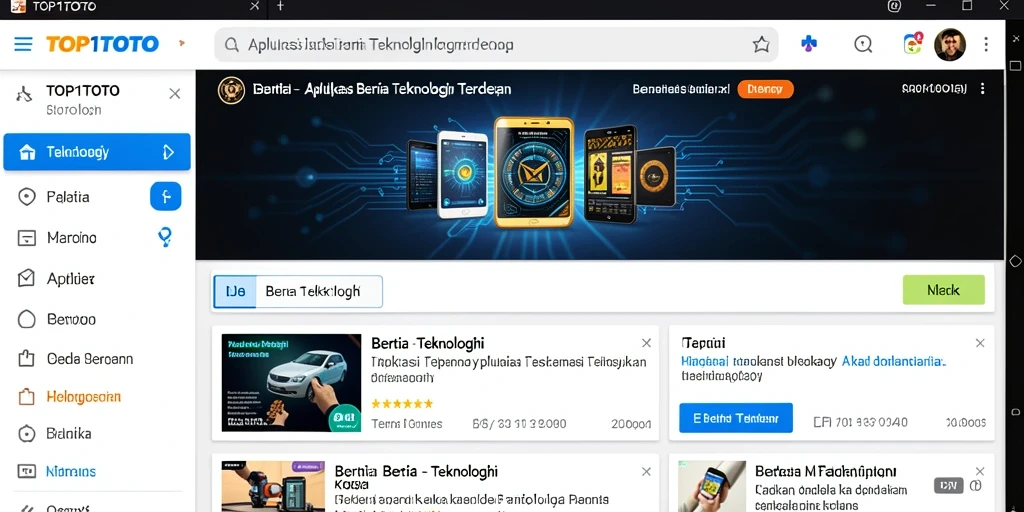 Tampilan antarmuka aplikasi TOP1TOTO dengan berita teknologi terkini.
